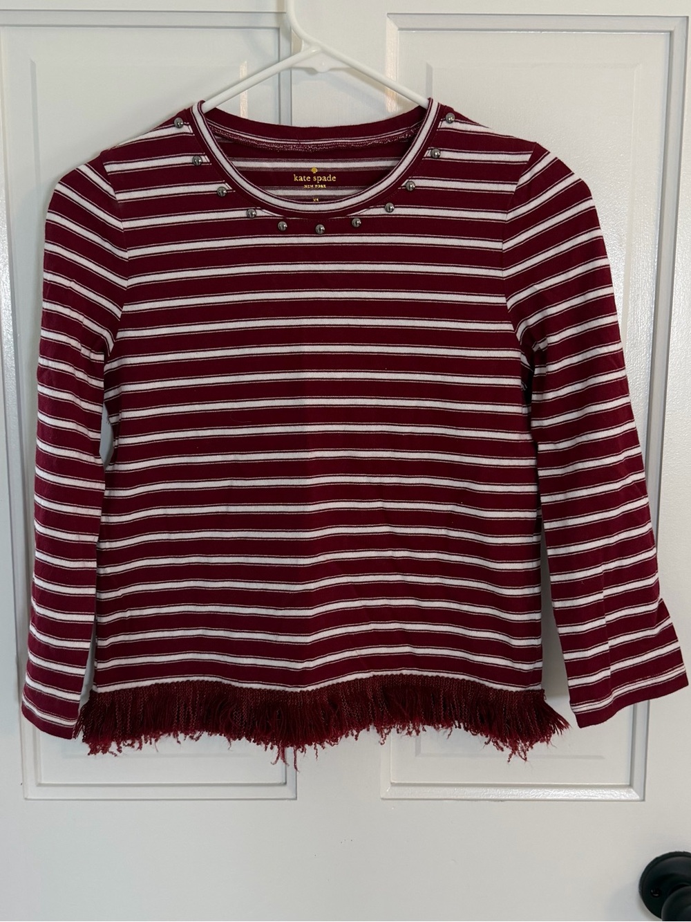 kate spade Burgundy & White Striped Long-Sleeve Top with Fringe